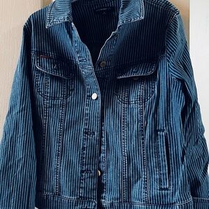 Isaac Mizrahi Black and White Striped Jean Jacket